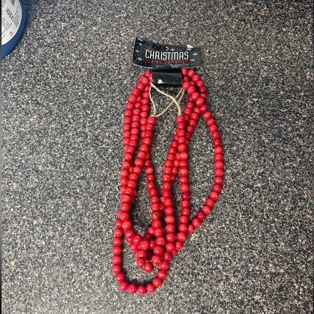 Christmas Red Wood Bead Garland